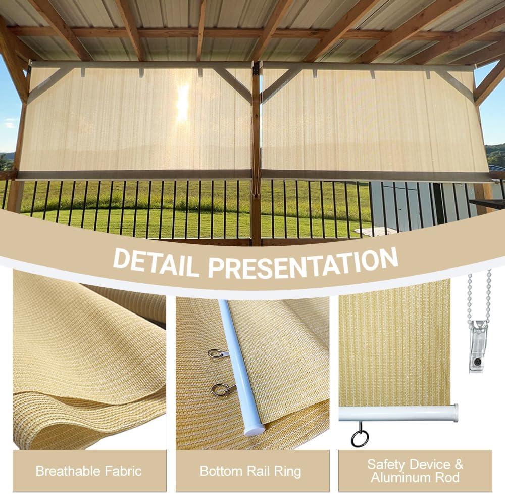 Outdoor Roller Shade, 73.6"183cm（29"72inch） H Roll Up Patio Blinds, Beige