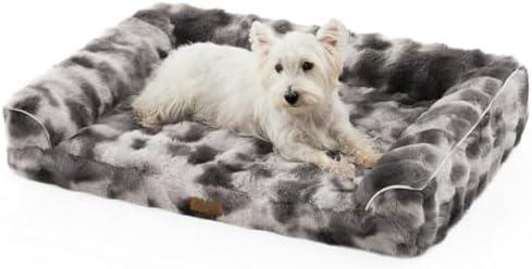 Faux Fur Orthopedic Dog Bed, Dog Bed for Large Size, Supportive Foam Pet Sofa with Waterproof Lining Cover, Washable U-Shaped Pet Couch with Anti-Slip Bottom, Tie-dye Grey L 36x27x6.5 inch