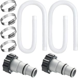 Saintrygo 2 Pack Thickened Pool Hose for Above Ground Pools 1.5 Inches Diameter 59 Inches Length Replacement Swimming Pool Pump Hose with 4 Pcs Clamps and 2 Replacement Adapter(White)