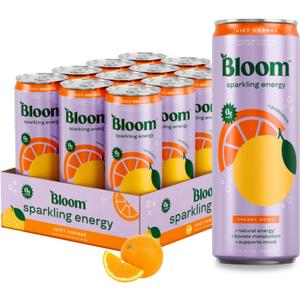 Bloom Nutrition Zero Sugar Energy Drink, Orange, 12oz 12pk (EXP 10/01/27)