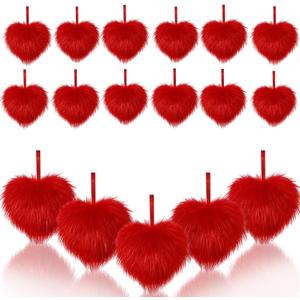 Sotiff 24 Pcs Valentine's Day Heart Ornaments Plush Red Heart Ornaments Valentine's Day Fluffy Fur Hanging Decorations for Tree Bowl Vase Filler Wedding Anniversary Party Supplies Home Decor