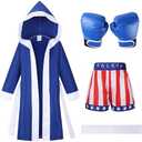 Kosgraiy Boxing Costume Kids with Boxing Glove Robe Shorts,Halloween Boys Boxer Suit,American Boxer Robe, 7-8Y