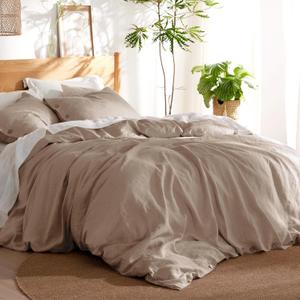 Bedsure Linen Duvet Cover Queen Size - Linen Cotton Blend Bedding Set, Soft & Cozy, 3 Pieces, 1 Duvet Cover 90x90 Inches and 2 Pillowcases, Khaki Color Cooling Bedding, Comforter Sold Separately