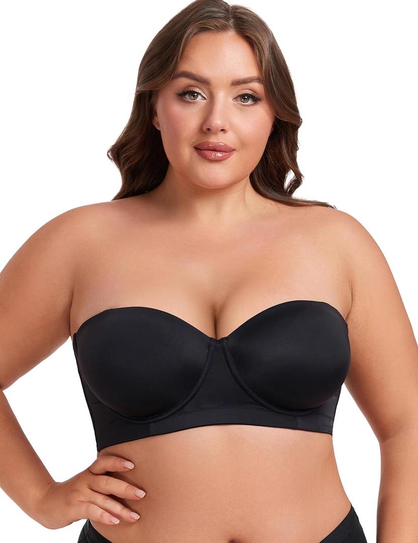 ANGOOL Strapless Bra for Women Plus Size Underwire Balconette Bra Full Coverage Adjustable Convertible Straps Bras (36G, Black)