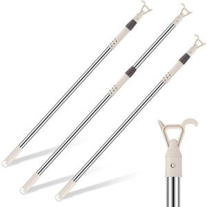 Reallnaive 1 Pack Telescoping Skylight Pole with Hook up 47 to 79 Inch Wand for Blinds Tension Rod Blinds Shades Stainless Steel Adjustable Curtain Pull Wand for Skylight Cordless Window (Beige)
