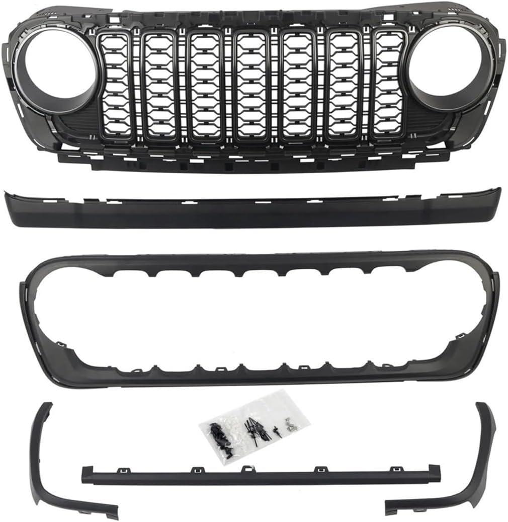 Front Grille Grid Grill Guard Compatible For Jeep Wrangler JL 2018-2024 Gladiator ABS Blackout No Camera Hole