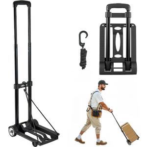 VEVOR Folding Hand Truck, 110 lbs Load Capacity, Collapsible Luggage Cart with 2 Wheels & 1 Elastic Rope, Utility Dolly Platform Cart for Airport Travel Furniture Luggage Office Moving, Black