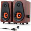 12W USB Computer Speakers, Wooden Desktop Speakers with Dual Diaphragms, High-Fidelity Stereo for PC, Laptop, Monitor, Tablet  USB Powered with Built-in Audio Output