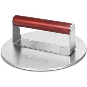 HULISEN 8.5-Inch Burger Press, 2.5 lbs Heavy Duty Bacon & Grill Press, Stainless Steel Smashed Burger Press, Round Smasher with Wood Handle, BBQ Griddle Accessories for Hamburger, Steak, Meat