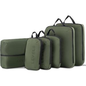 LEVEL8 Compression Packing Cubes for Suitcase, 6 Set Travel Bags with Shoe Organizer, Packing Organizers Travels Accessories in 4 Sizes (Extra Large, Large, Medium, Small), Green