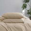 MooMee Bedding Pillowcases Pack of 2 100% Washed Cotton Linen Like Textured Breathable Durable Soft Comfy (Heathered Almond Milk Grey, Standard)