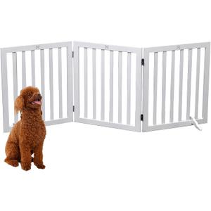 Dog Gate Wooden Freestanding Pet Gate Indoor Dog Fences,Pet Gate for Dogs,House Gate for Doorways & Stairs,3 Panel 23.6' Height-White
