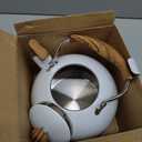 Tea Kettle, Vegoran 100 OZ / 3 Liter Whistling Tea Kettle, Tea Pots for Stove Top Food Grade Stainless Steel with Wood Pattern Folding Handle, Loud Whistle Kettle for Tea, Coffee, Milk (White)