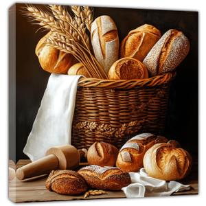 AWPANERAR Kitchen Canvas Wall Art Bread Picture Printing Food Poster Painting Vintage Still Life Artwork Dining Room Kitchen Restaurant Decor (White, (16.00" x 16.00"))