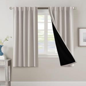 H.VERSAILTEX 100% Blackout Curtains for Bedroom with Black Liner Full Room Darkening Curtains Thermal Insulated Back Tab/Rod Pocket Window Drapes for Living Room, 2 Panels, 42 x 63 Inch, Pumice Stone