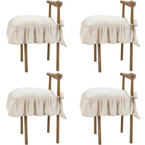 4 Pcs Ruffle Chair Cushions Cover 17.5''x17.5'' French Chair Pad Slipcover with Ties Ruffled Skirt Seat Cover Farmhouse Covers Only, for Home Dining Kitchen (Classic,Retro Cream White)