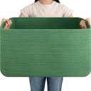 OIAHOMY 75L Large Blanket Basket, Woven Cotton Rope Baskets for Organizing 22x17x12, Blanket Basket living Room, Toy Storage Bins for Nursery, Green