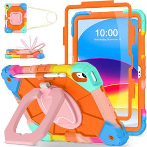WESOROL Case for iPad (A16) 11th/10th Generation 2025/2022 with Screen Protector Rotating Stand Pencil Holder iPad Case 10th Generation Shockproof Cover for iPad 10th Gen Cases,Colorful Orange