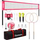 20ft Outdoor Volleyball & Badminton Combo Net Set for Backyard Beach with Adjustable Poles, Durable Anti-Sag Net, PU Volleyball, 2 Aluminum Rackets (Pink)