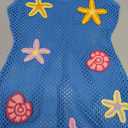 FAIRY SEASON Women's Crochet Beach Cover Up with Hand-Embellished 3D Starfish & Seashells, Sleeveless Dress for Vacation, Medium