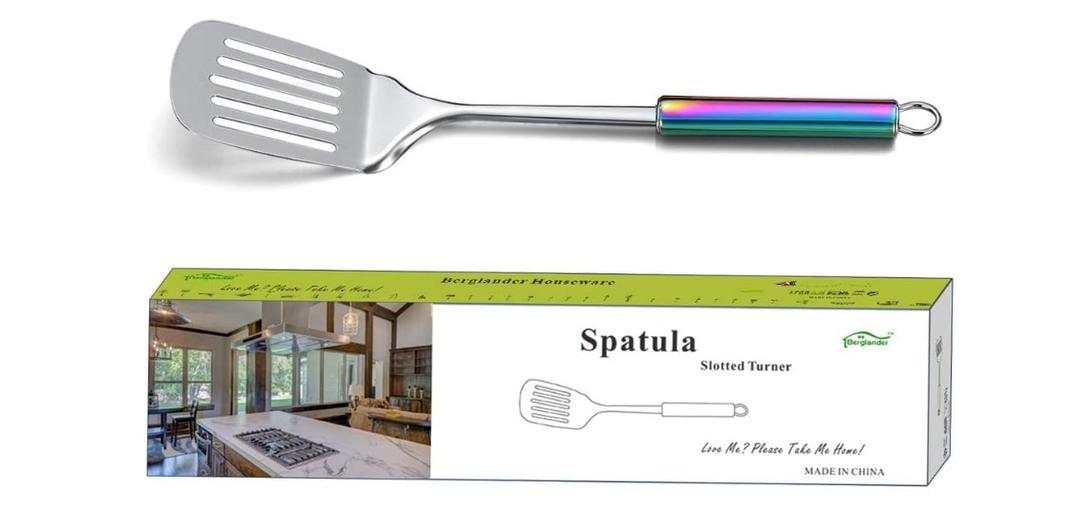 Berglander Spatula, Stainless Steel Rainbow Handle Slotted Turner, Kitchen Colorful Handle Spatulas With Titanium Plating, Spatula For Cooking, Barbeque Turner, BBQ Spatulas (Rainbow Handle) Pack of 2