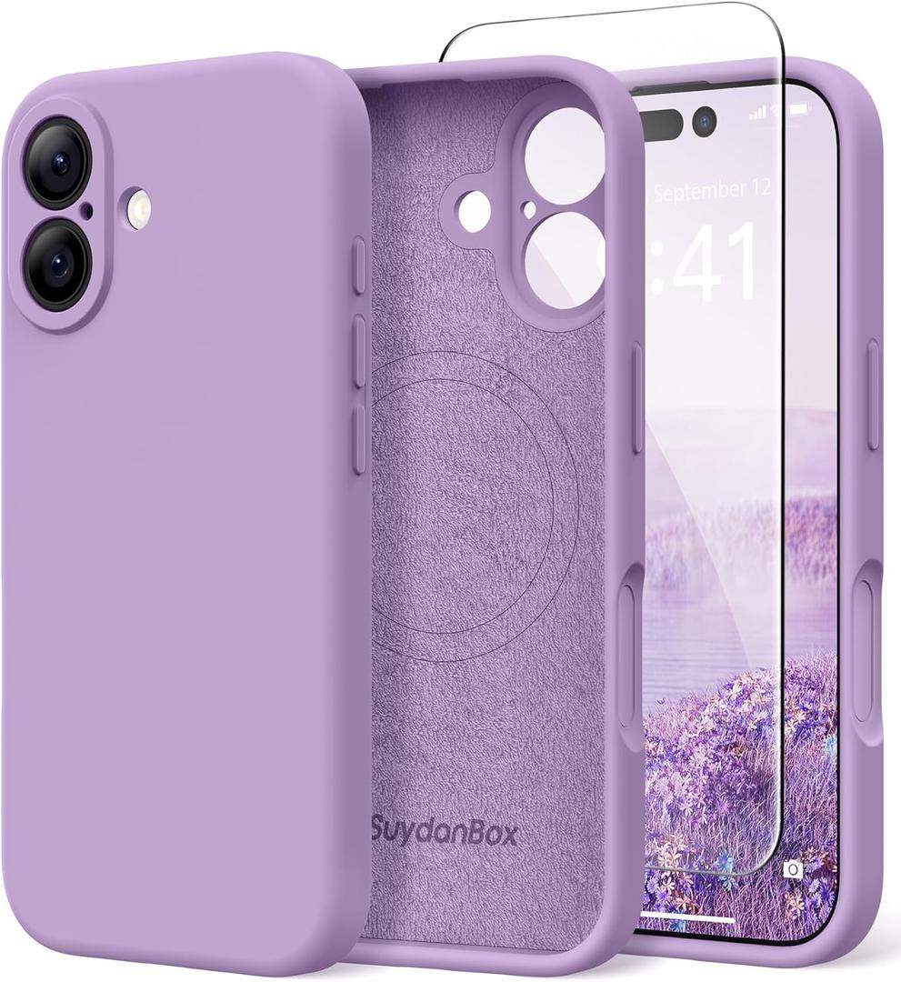 Magnetic for iPhone 17 Case, Compatible with MagSafe, [Full Camera Protection][Screen Protector] Silicone Shockproof Protective Phone Case for iPhone 17 6.3", Light Purple