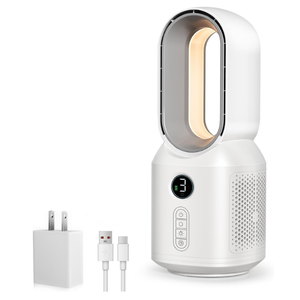 Desk Fan,13 Inch Portable Bladeless Fan, Small Quiet Office Fan with 106° Oscillating, 3 Speeds & Night light, LED Display, Button Control, Personal Table Fan for Bedroom, Office, Home, Study Room