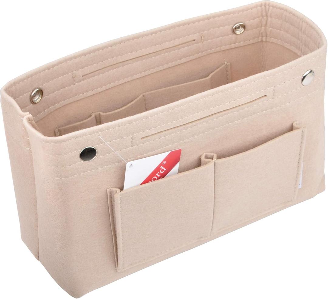Vercord Felt Purse Tote Organizer Insert Divider Inside Handbag for Women Medium Beige, 11 inch x7.1 inch x3.5 inch