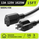 16/3 Black 15 FT (2Pack) Extension Cord, Indoor Extension Cord for Laptops, Coffee Makers, Office Home Appliances, 3 Prong Resistant Cable Flexible, 13A 125V 1625W ETL Listed