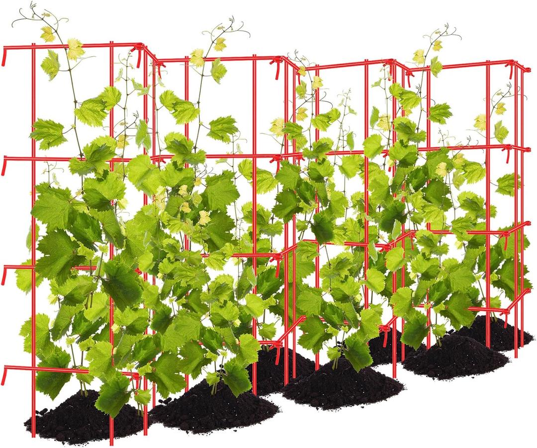 Blulu Sturdy Expandable Tall Pea Trellis Panel Folding Garden Trellis for Climbing Plants 9' x 39" H Multi Use Heavy Duty Outdoor Garden Peas Tomato Cucumber Steel Plant Support Red W/ 8" Grids