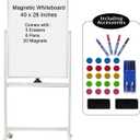 40" x 28" Mobile Dry Erase Whiteboard Double-Sided White Boards on Wheels Flip-Over Magnetic Rolling Whiteboard with Stand, Aluminium Frame