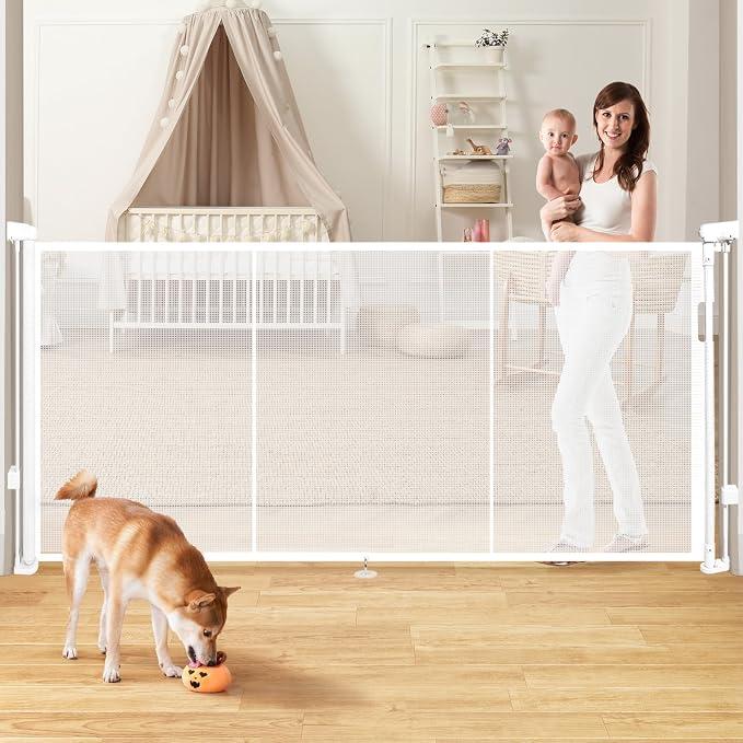 Retractable Baby Gates for Stairs, 78" Extra Wide Retractable Dog Gate with Support Rods for The House, 42" Extra Tall Baby Safety Gates Pet Gate for Doorways, Hallways, Indoor, Outdoor