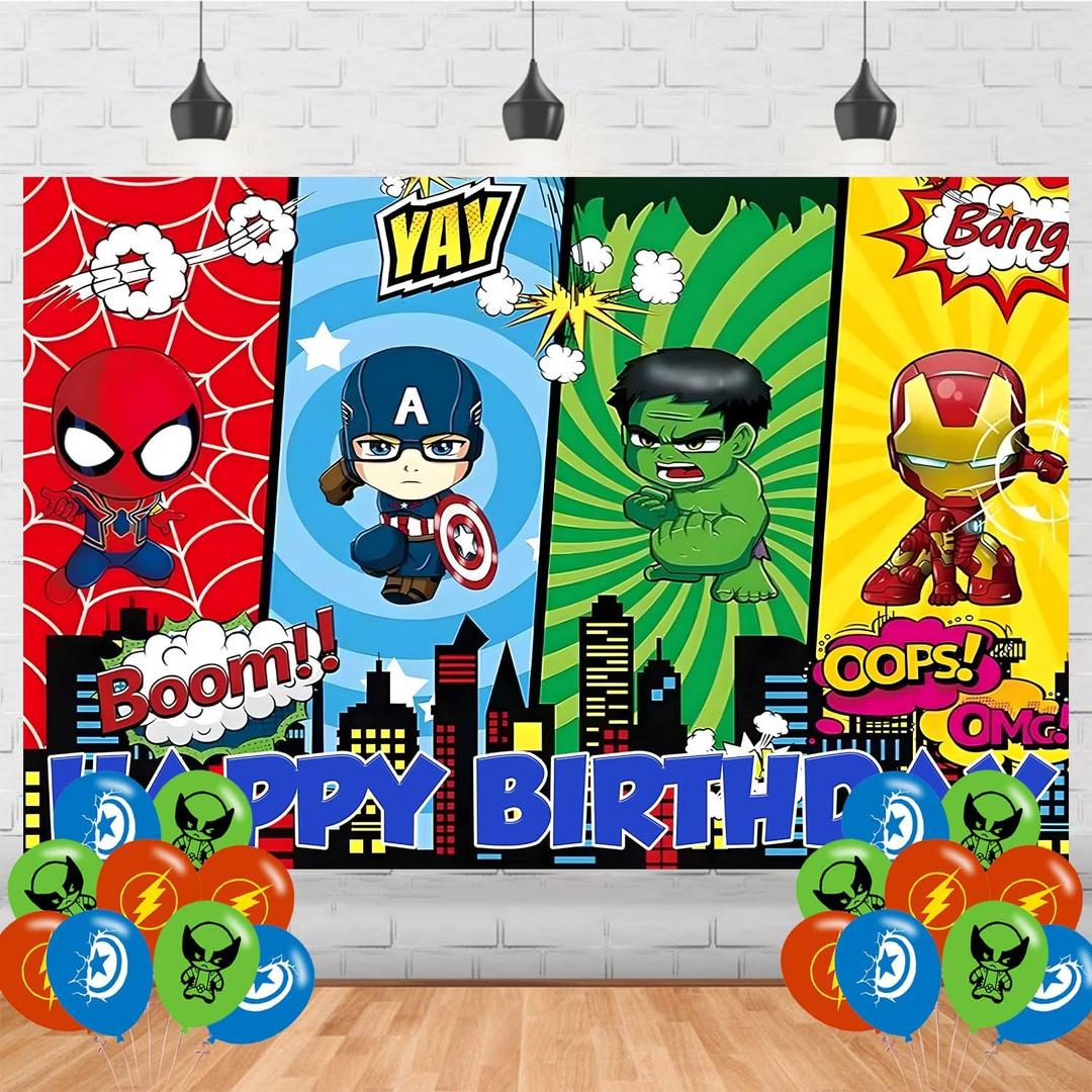 Super Hero Birthday Party Supplies Backdrop 5x3 Cartoon Hero Boys Kids Happy Birthday Background Photography City HeroParty Decorations Banner Photo Booth Props