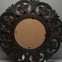 Creative Co-Op Round Carved Wood Botanical Framed Wall Mirror, Walnut Brown