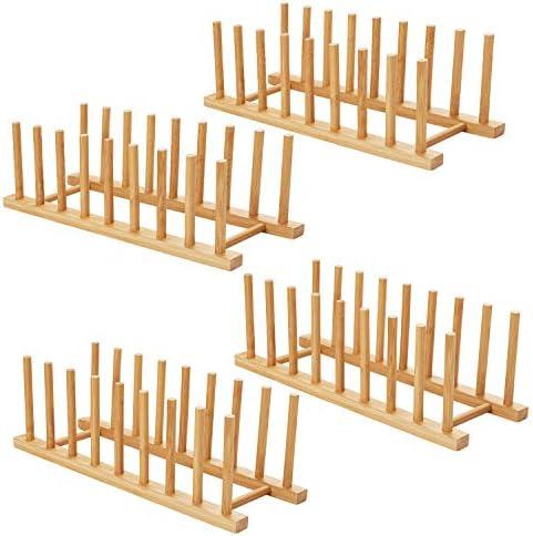 HBlife 4pcs Bamboo Dish Plate Bowl Cup Book Pot Lid Cutting Board Drying Rack Stand Drainer Storage Holder Organizer Kitchen Cabinet (Keep Dry)