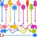 24 Pack Easter Sticky Hands Toys Easter Egg Bunny Chick Carrot Flower Basket Sticky Stretchy Toys for Kids Girls Boys Easter Basket Stuffers Party Favors Gifts