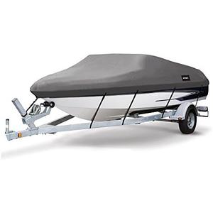 MSC Heavy Duty Oxford Ployester Made Trailerable Boat Cover,Fits V-Hull,Tri-Hull, Runabout Boat Cover (Model A - Length:14'-16' Beam Width: up to 68", Dark Gray)