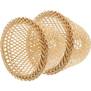 2pcs Rustic Woven Bamboo Lamp Shade Pendant Light Cover for Ceiling Lights Versatile Replacement Lampshade for Home Decor Softens Bright Light Easy to Install (25x25x18.5cm)
