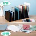 Ctosree Acrylic File Organizer for Desk Vertical 15 Compartments File Sorter Mail Organizer Desktop Countertop Folder Stand Racks for Office Home School Desk(Rectangle,Black)