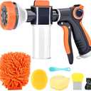 Upgrade Dog Washing Hose Attachment, 8 Way Spray Pattern Garden Hose Nozzle with Soap Dispenser, Dog Wash Supplies with 2 type Dog Bath Brush, Dog Comb and Toothbursh, Car Washing Mitt (Orange US new)