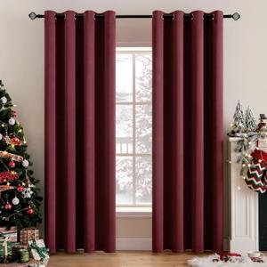 MIULEE Christmas Blackout Curtains 2 Panels, Room Darkening Thermal Insulated Drapes Solid Window Treatment Set Grommet Top Light Blocking Curtain for Living Room/Bedroom 52x84 inch,Wine Red