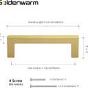 goldenwarm Pack of 2 Gold Dresser Pulls Modern Kitchen Cabinet Handles 96mm Hole Centers - LSJ12GD96 Square Handles Bedroom Closet Pull Handles Furniture Door Hardware
