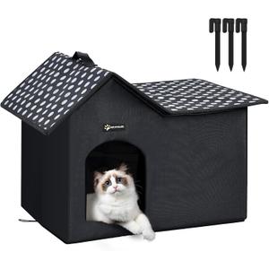 MIU Color Outdoor Cat House, Upgraded Large Double Roof Weatherproof Cat House for Outdoor Cats, Insulated Wild Cat Shelter with Removable Soft Padding, Easy to Assemble,20" x 13.8" x 16" inch