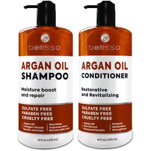 Moroccan Argan Oil Shampoo and Conditioner Set - Sulfate Free with No Parabens - Botanicals for Women and Men - Professional Moisturizing, Anti Frizz, Hydrating Solution for Dry, Wavy and Curly Hair