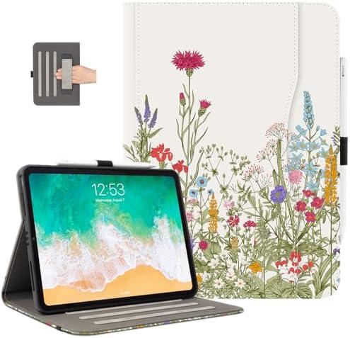 Case for iPad Air 11-Inch (M3/M2) 2025/2024, iPad Air 5th Generation/iPad air 4th Gen 10.9 Inch, iPad Pro 11 Inch Case 4th/3rd/2nd/1st Gen with Pencil Holder/Pocket/Hand Strap/Auto Wake Sleep,Flowers