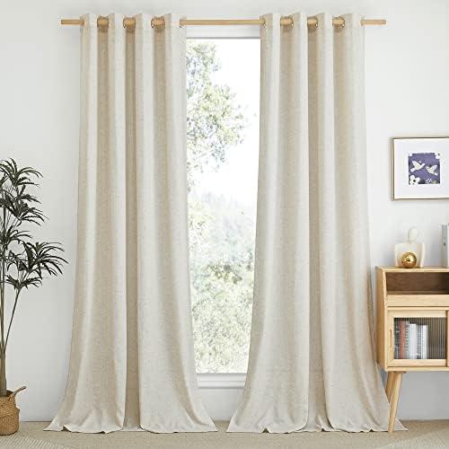 NICETOWN Natural Flax Linen Bedroom Curtains 90 inches Long, Grommet Semi Sheer Vertical Drapes Privacy Added with Light Filtering for Living Room/Home Office, W55 x L90, 2 Pieces