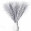 Faux Pampas Grass, 18"/45cm Artificial Pampas Grass Fluffy 6 Stem pompous Grass Flower Arrangement for Boho Home Wedding Decoration(Grey)