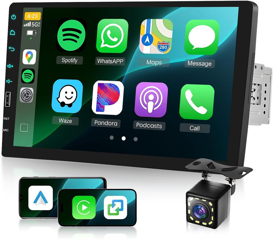 Single Din Car Stereo with AM/FM/RDS Radio Backup Camera, Sellrich 9 inch IPS Touch Screen Single Din Radio Support Wireless Carplay Android Auto Bluetooth Mirror Link YouTube Online Video USB Port