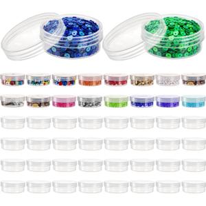 Covzoe 50 Pieces 2 Oz Plastic Jar with Lids, 50G/50ML Clear Round Bead Storage Container, Small Stackable Cosmetic Storage Organizer Box for Buttons, Glitter, Jewelry, Makeup, Small Items