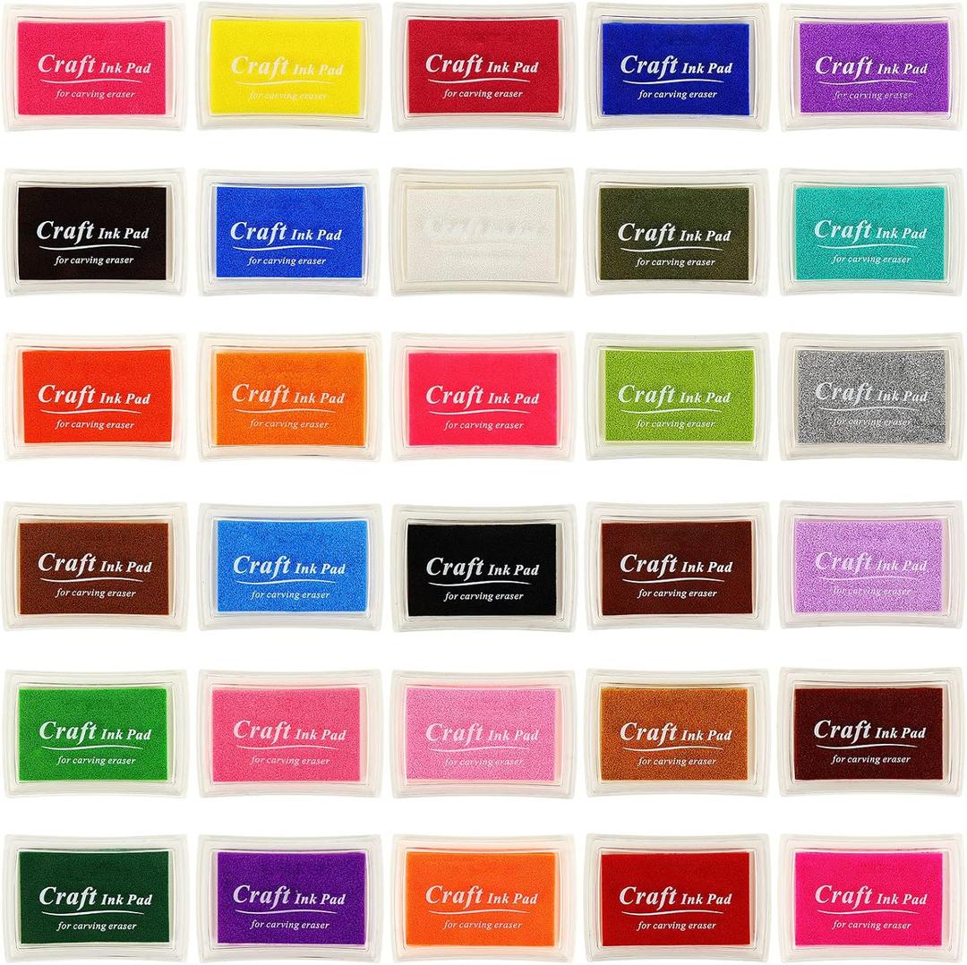 Jexine 30 Colors Stamp Pad Washable Stamp Ink Pad Craft for Kids Finger Print for Rubber Card Making, Stamping, Scrapbooking Best Gift for Kids